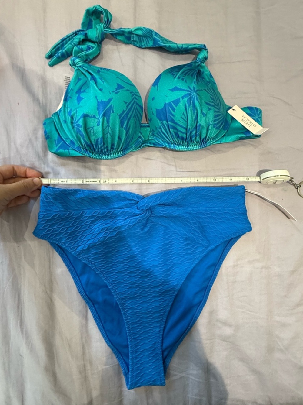 Victoria's Secret Teal & Bright Blue Printed Bikini Top 34B/S